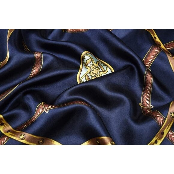 Corciova Square Stain Silk Like Hair Wrapping Scarves Night Head Scarf- 111 Navy - Picture 6 of 8